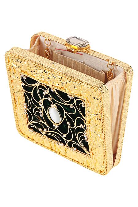 Puneet Gupta Gold Embellished Box Clutch Online at Aza Fashions Puneet Gupta_Gold Embellished Box Clutch_Online_at_Aza_Fashions