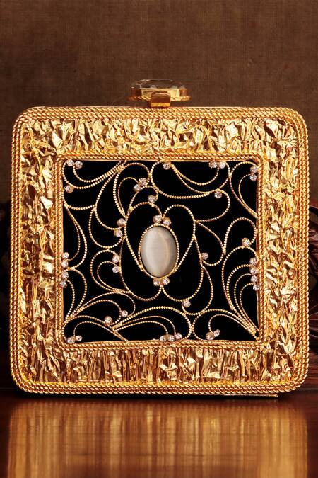 Buy Puneet Gupta Gold Embellished Box Clutch Online at Aza Fashions Buy_Puneet Gupta_Gold Embellished Box Clutch_Online_at_Aza_Fashions
