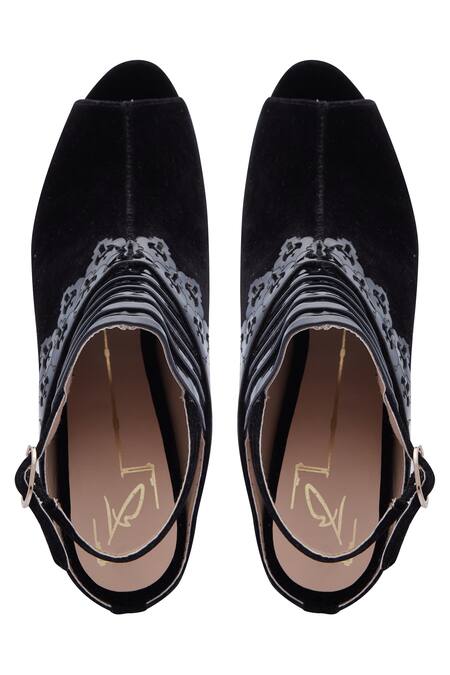 Shop Nidhi Bhandari Black Laser Cut Peep Toes at Aza Fashions Shop_Nidhi Bhandari_Black Laser Cut Peep Toes_at_Aza_Fashions