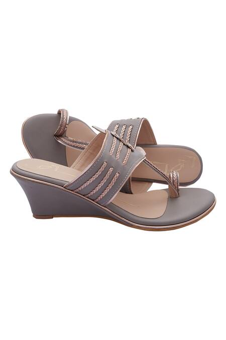 Nidhi Bhandari_Gold Kolhapuri Wedges_Online_at_Aza_Fashions