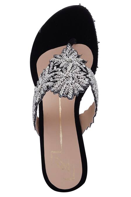 Nidhi Bhandari_Black Cut Work, Crystals Embroidered Cutwork Wedges_Online_at_Aza_Fashions