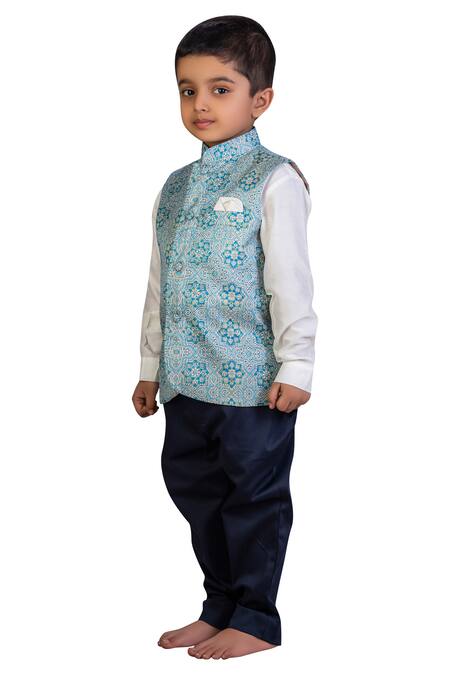 Little Stars Blue Printed Nehru Jacket Online at Aza Fashions Little Stars_Blue Printed Nehru Jacket _Online_at_Aza_Fashions