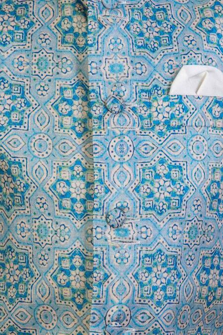 Buy Little Stars Blue Printed Nehru Jacket Online at Aza Fashions Buy_Little Stars_Blue Printed Nehru Jacket _Online_at_Aza_Fashions