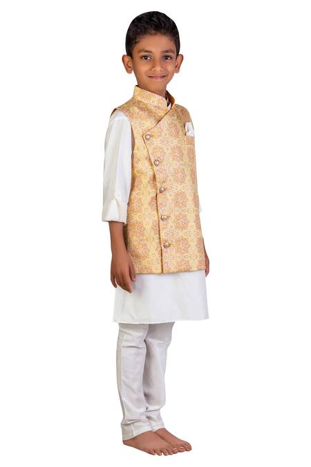 Little Stars_Yellow Chakra Print Nehru Jacket _Online_at_Aza_Fashions