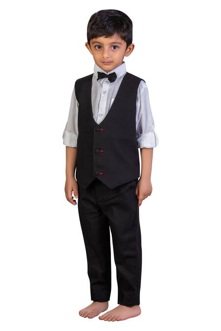 Little Stars_Black Waist Coat Pant Set _Online_at_Aza_Fashions