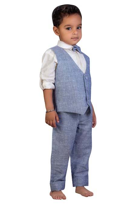 Little Stars_Blue Waist Coat Pant Set _Online_at_Aza_Fashions