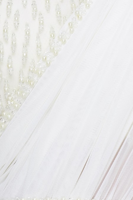 Arpan Vohra_Off White Georgette V Neck Pre-draped Lehenga Saree With Blouse _at_Aza_Fashions