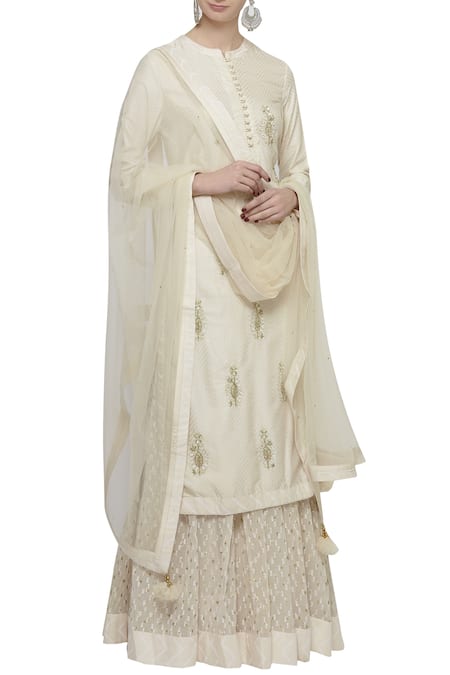 Shyam Narayan Prasad Off White Block Print Kurta Lehenga Set