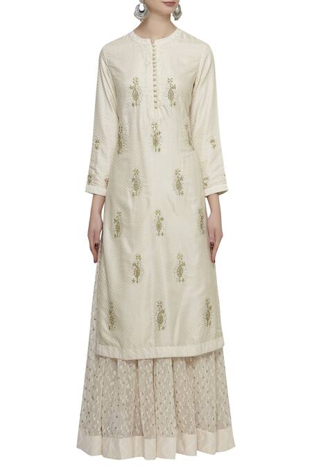 Shyam Narayan Prasad_Off White Block Print Kurta Lehenga Set_Online_at_Aza_Fashions