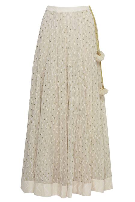 Shop_Shyam Narayan Prasad_Off White Block Print Kurta Lehenga Set_Online_at_Aza_Fashions