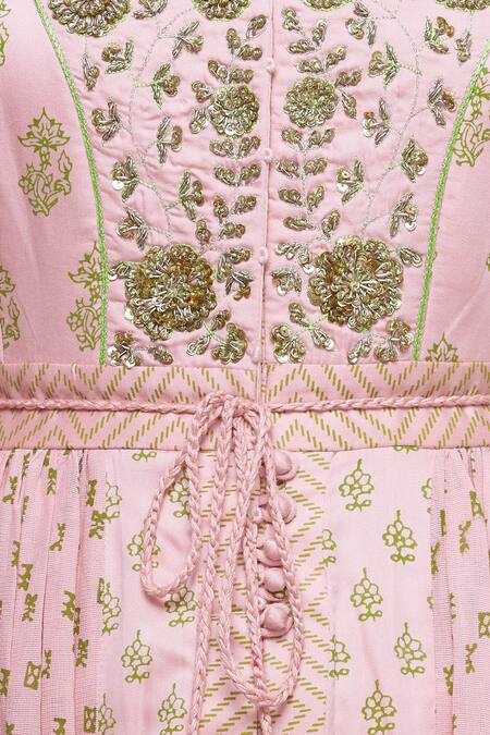 Shyam Narayan Prasad_Pink Block Print Anarkali Set_at_Aza_Fashions