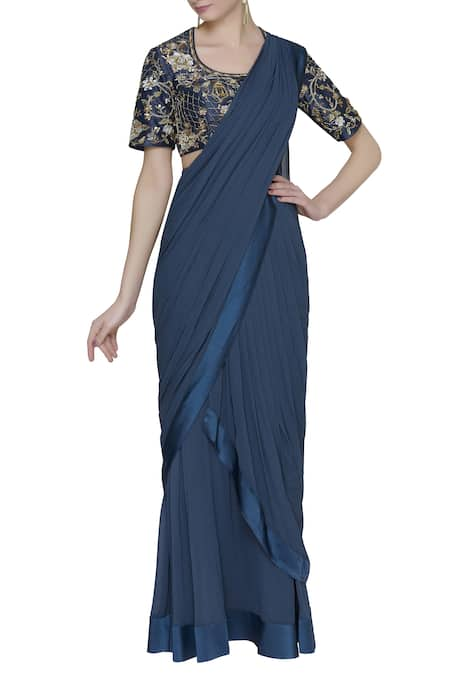 Nidhika Shekhar Blue Round Pre-pleated Skirt Saree 