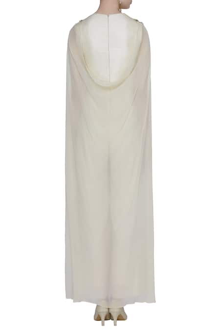 Shop_NIDHIKA SHEKHAR_White Embellished Cape Jumpsuit _at_Aza_Fashions