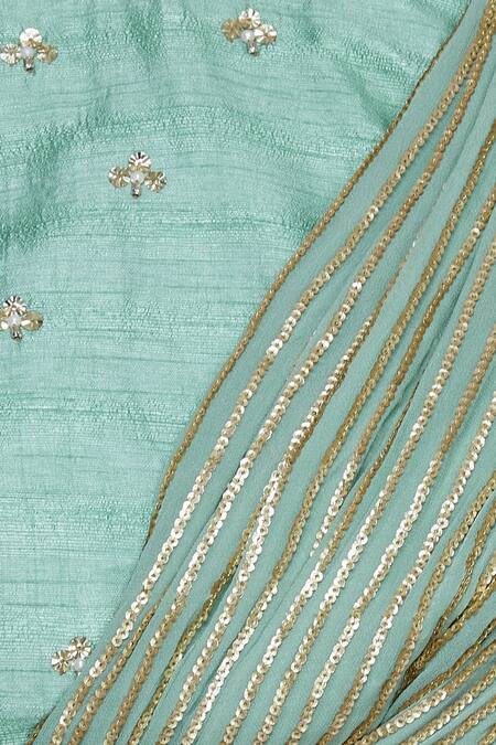 Nidhika Shekhar_Green Chanderi Embroidered Lehenga Set _at_Aza_Fashions