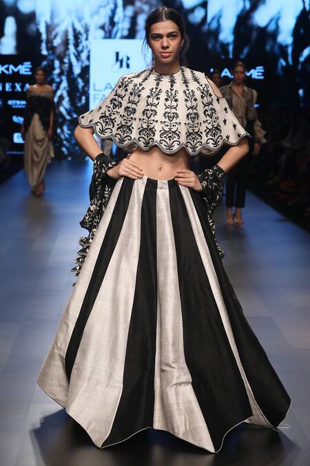 Shop_Jayanti Reddy_Beige Embroidered Cape Lehenga Set_at_Aza_Fashions