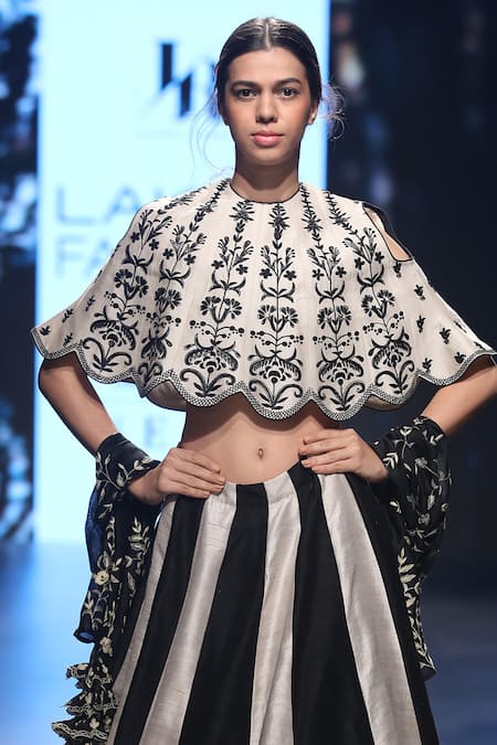 Jayanti Reddy_Beige Embroidered Cape Lehenga Set_Online_at_Aza_Fashions