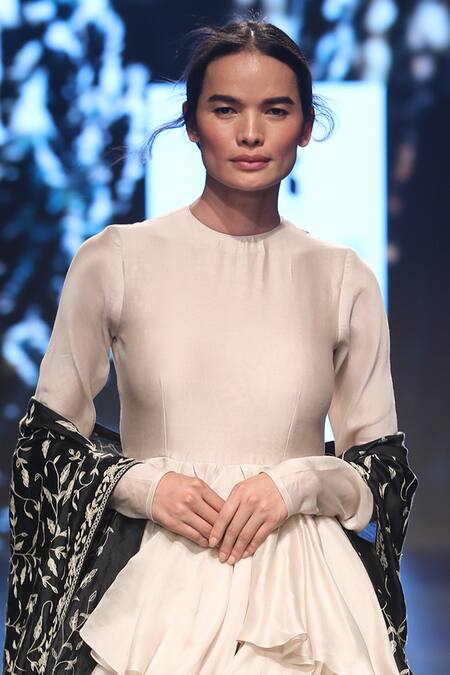 Jayanti Reddy Beige Ruffle Cinched Dress Online at Aza Fashions Jayanti Reddy_Beige Ruffle Cinched Dress _Online_at_Aza_Fashions