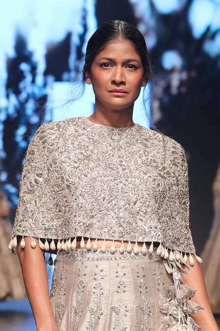 Jayanti Reddy_Beige Embroidered Cape With Lehenga _Online_at_Aza_Fashions