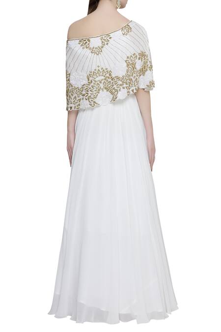 Shop Mahima Batra White Embroidered Cape Lehenga Set at Aza Fashions Shop_Mahima Batra_White Embroidered Cape Lehenga Set_at_Aza_Fashions