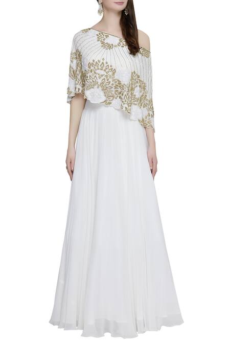 Buy Mahima Batra White Embroidered Cape Lehenga Set Online at Aza Fashions Buy_Mahima Batra_White Embroidered Cape Lehenga Set_Online_at_Aza_Fashions