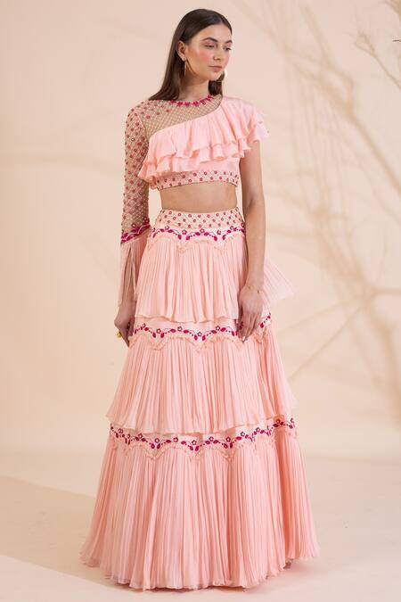 Limerick by Abirr N' Nanki Pink Embroidered Lehenga Set 