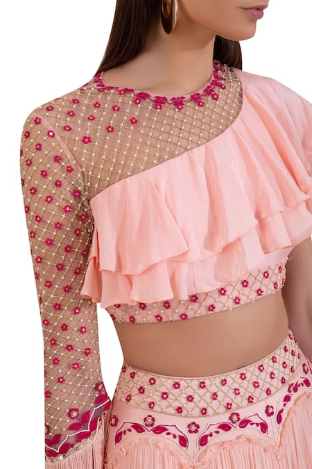 Shop Limerick By Abirr N' Nanki Pink Embroidered Lehenga Set Online at Aza Fashions Shop_Limerick By Abirr N' Nanki_Pink Embroidered Lehenga Set _Online_at_Aza_Fashions
