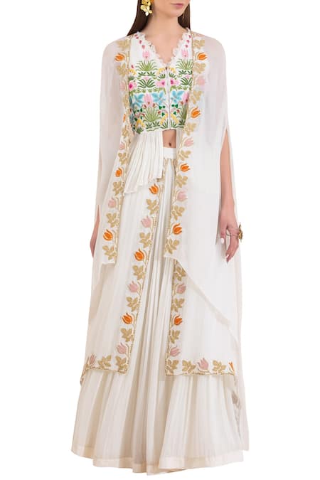 Buy_Limerick By Abirr N' Nanki_Off White Embroidered Cape Lehenga Set_Online_at_Aza_Fashions