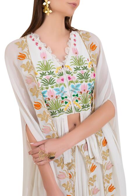 Shop_Limerick By Abirr N' Nanki_Off White Embroidered Cape Lehenga Set_Online_at_Aza_Fashions