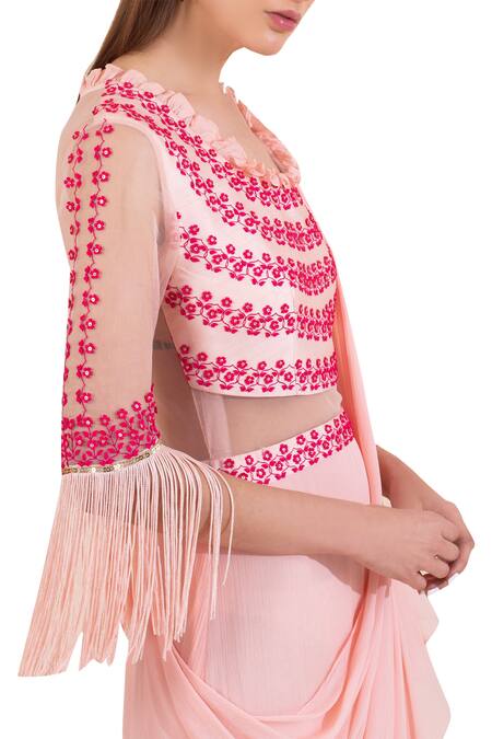 Limerick By Abirr N' Nanki_Pink Pre Draped Saree Gown_Online_at_Aza_Fashions