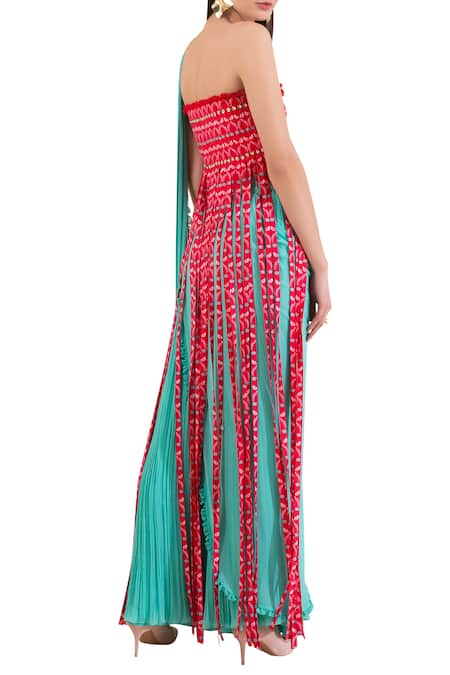 Shop_Limerick By Abirr N' Nanki_Blue Pre-draped Pant Saree With Top _at_Aza_Fashions