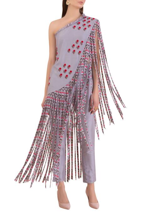 Buy_Limerick By Abirr N' Nanki_Grey One Shoulder Top With Pants _Online_at_Aza_Fashions