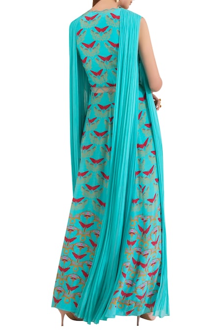 Shop Limerick By Abirr N' Nanki Blue Printed Draped Dress at Aza Fashions Shop_Limerick By Abirr N' Nanki_Blue Printed Draped Dress _at_Aza_Fashions