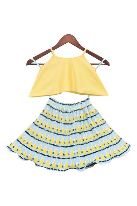 Shop Fayon Kids Yellow Sequin Top With Printed Skirt at Aza Fashions Shop_Fayon Kids_Yellow Sequin Top With Printed Skirt _at_Aza_Fashions