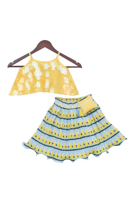 Fayon Kids Yellow Sequin Top With Printed Skirt Online at Aza Fashions Fayon Kids_Yellow Sequin Top With Printed Skirt _Online_at_Aza_Fashions