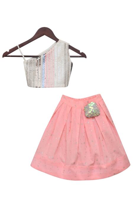 Fayon Kids_White Sequin Top With Pleated Skirt _Online_at_Aza_Fashions