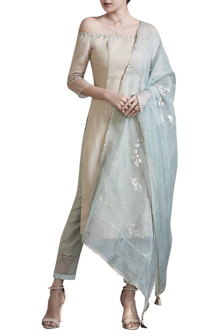 Mandira Wirk Blue Off Shoulder Kurta Set