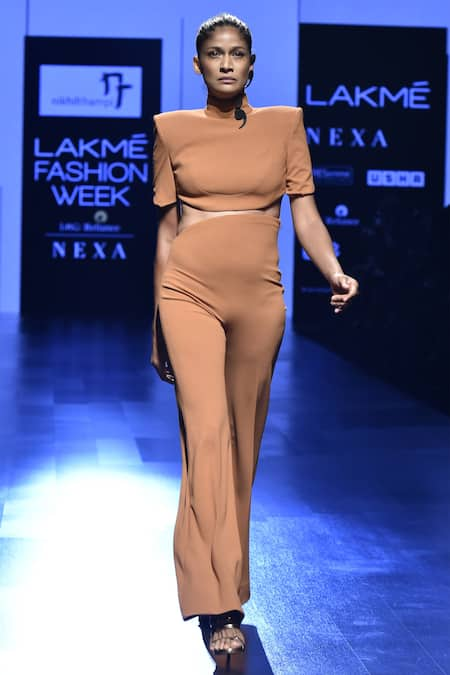 Nikhil Thampi Polo Neck Crop Top With Pants 