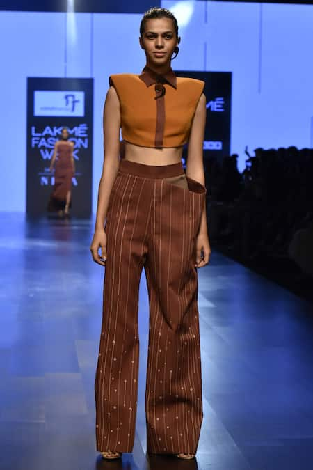 Nikhil Thampi Collared Crop Top With Pants 