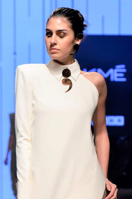 Shop_Nikhil Thampi_White Asymmetric Tunic With Pants  _at_Aza_Fashions