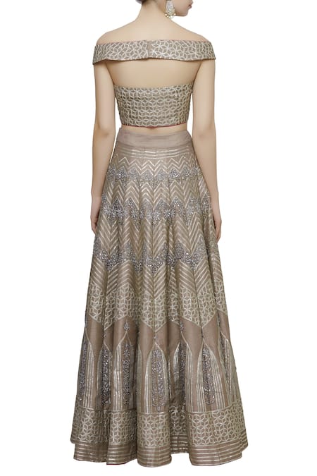 Shop Neha Khullar Beige Silk, Organza Embroidered Lehenga Set at Aza Fashions Shop_Neha Khullar_Beige Silk, Organza Embroidered Lehenga Set _at_Aza_Fashions