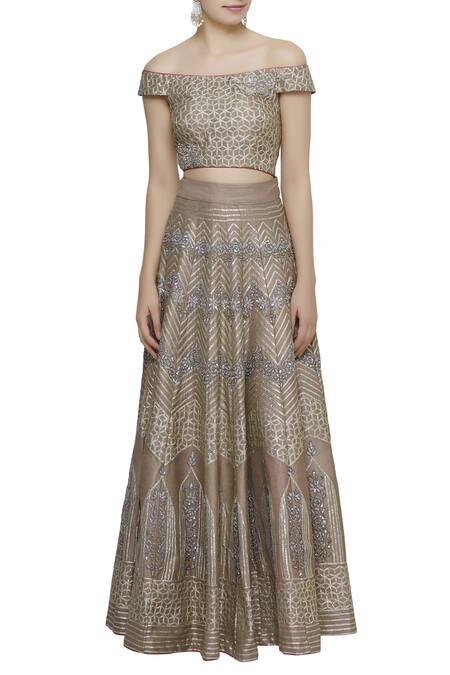 Shop Neha Khullar Beige Silk, Organza Embroidered Lehenga Set Online at Aza Fashions Shop_Neha Khullar_Beige Silk, Organza Embroidered Lehenga Set _Online_at_Aza_Fashions