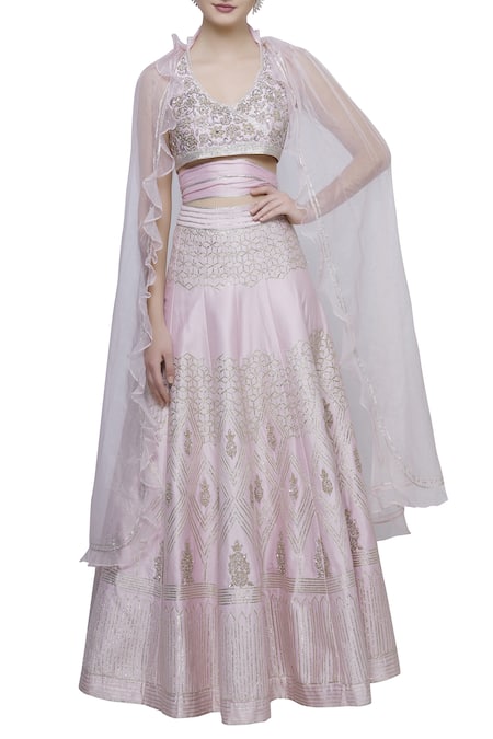 Neha Khullar Chanderi Cape Blouse With Lehenga  