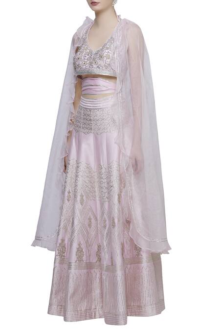 Neha Khullar Pink Organza, Chanderi Silk Halter Neckline Cape Blouse With Lehenga Online at Aza Fashions Neha Khullar_Pink Organza, Chanderi Silk Halter Neckline Cape Blouse With Lehenga _Online_at_Aza_Fashions
