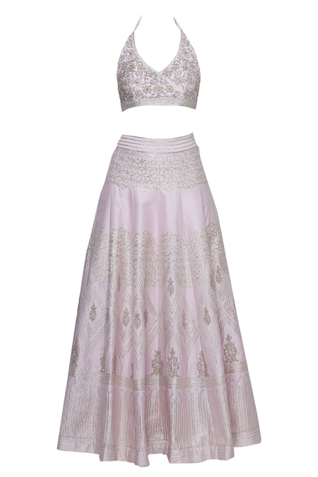 Buy Neha Khullar Pink Organza, Chanderi Silk Halter Neckline Cape Blouse With Lehenga Online at Aza Fashions Buy_Neha Khullar_Pink Organza, Chanderi Silk Halter Neckline Cape Blouse With Lehenga _Online_at_Aza_Fashions