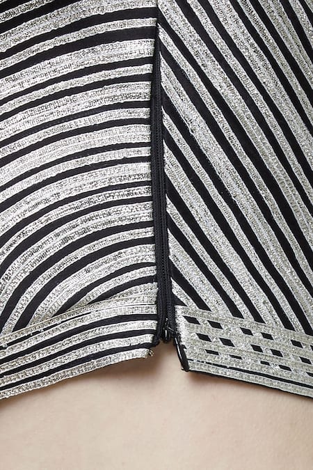 Neha Khullar_Black Organza, Chanderi Silk V Neck Embroidered Lehenga Set _at_Aza_Fashions