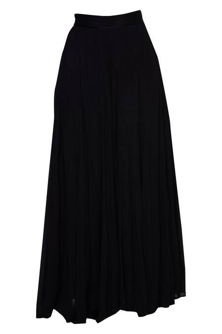 Shop_Neha Khullar_Black Chinon Split Neck Chanderi Silk Kurta Palazzo Set _Online_at_Aza_Fashions