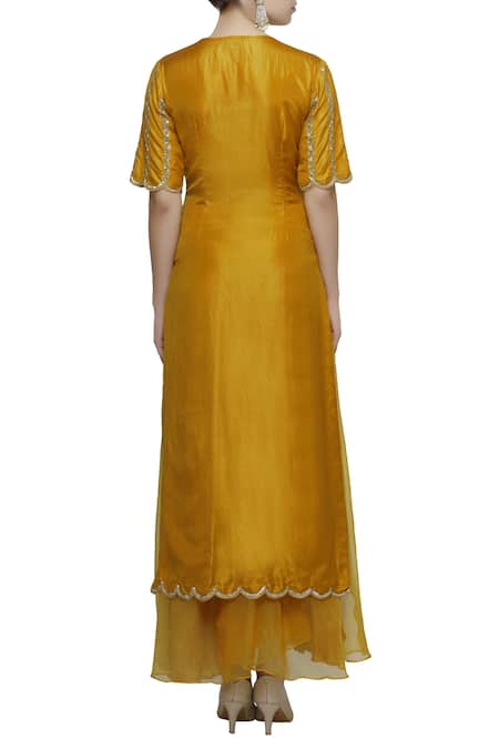 Shop Neha Khullar Yellow Raw Silk, Organza Split Embroidered Kurta Palazzo Set at Aza Fashions Shop_Neha Khullar_Yellow Raw Silk, Organza Split Embroidered Kurta Palazzo Set _at_Aza_Fashions