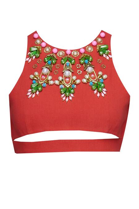 Buy_Papa Dont Preach_Red Crepe Printed Jacket And Pant Set_Online_at_Aza_Fashions