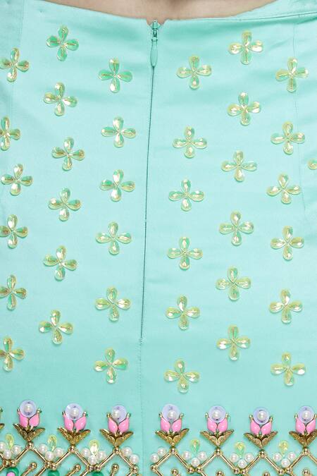 Papa Don't Preach Green Tulle Embroidered Jacket And Lehenga Set at Aza Fashions Papa Don't Preach_Green Tulle Embroidered Jacket And Lehenga Set_at_Aza_Fashions