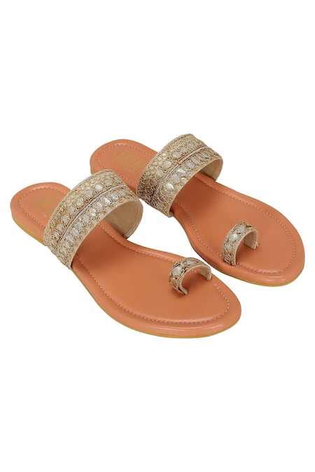 Veruschka by Payal Kothari Gold Gota Work Kolhapuri Slip On Flats